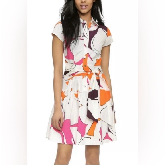 Diane von Furstenberg 'Scarlet' Floral Print Cotton Shirtdress EUC Size 2 Spring - Picture 2 of 6